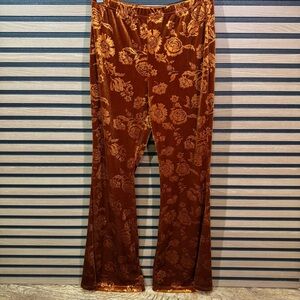 Briggs New York Burnt Orange Floral Velvet Flared Pants